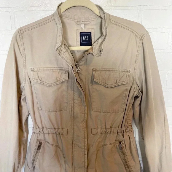 Gap Womens Cotton Collared Long Sleeve Full Zip Utility Jacket Coat Tan Small - Picture 2 of 10